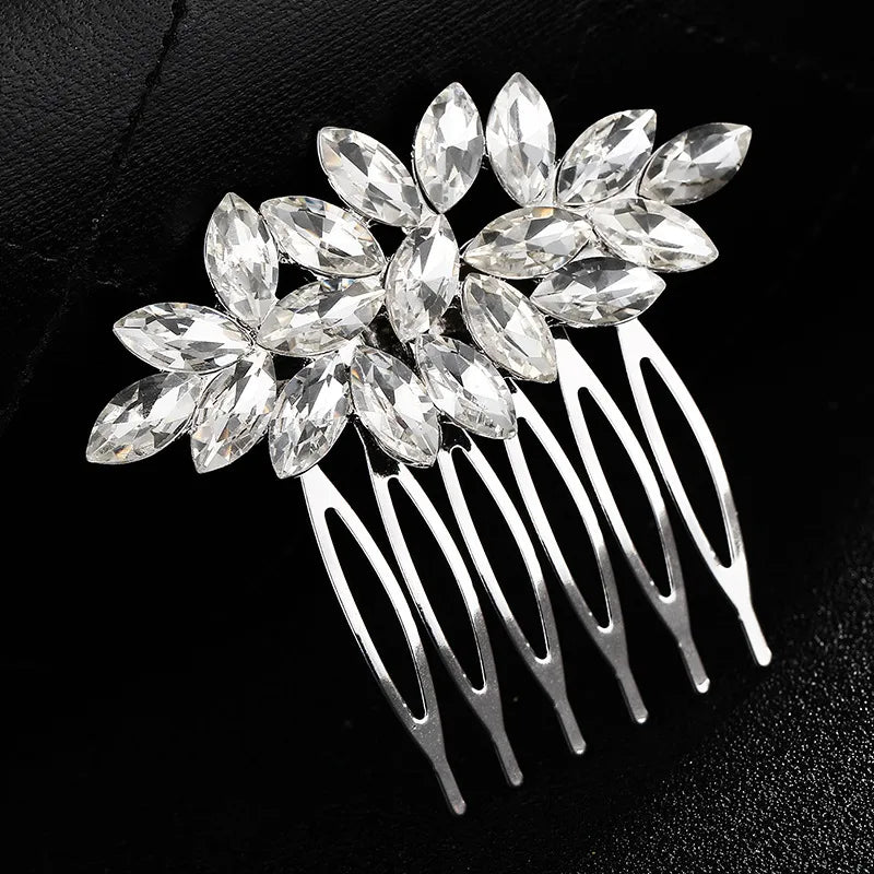 Women'S Elegant Bridal Streetwear Leaves Flower Alloy Rhinestone Hair Combs Insert Comb