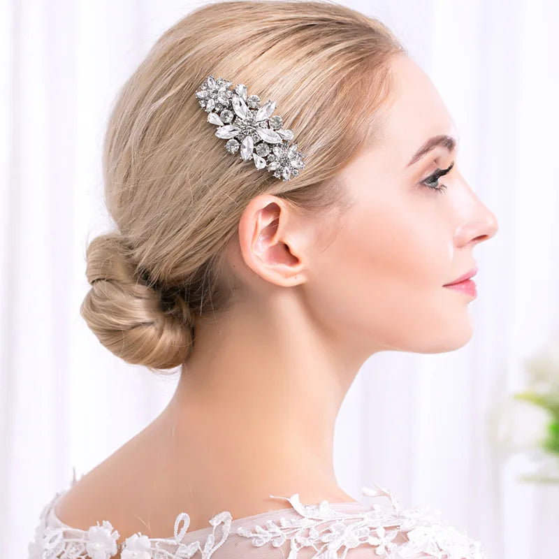 Women'S Elegant Bridal Streetwear Leaves Flower Alloy Rhinestone Hair Combs Insert Comb