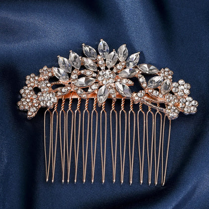 Women'S Elegant Bridal Streetwear Leaves Flower Alloy Rhinestone Hair Combs Insert Comb