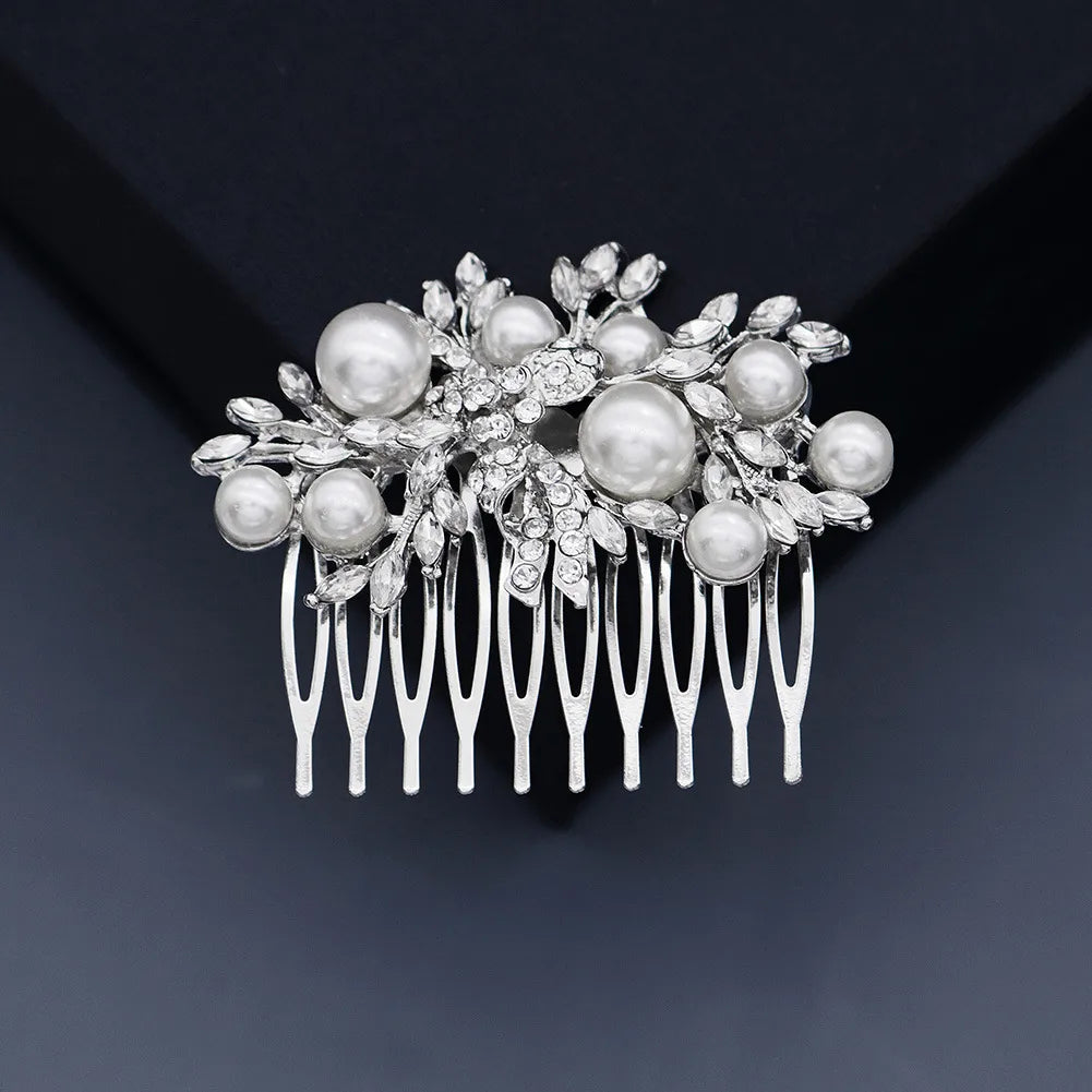 Women'S Elegant Bridal Streetwear Leaves Flower Alloy Rhinestone Hair Combs Insert Comb