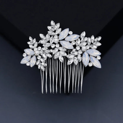 Women'S Elegant Bridal Streetwear Leaves Flower Alloy Rhinestone Hair Combs Insert Comb