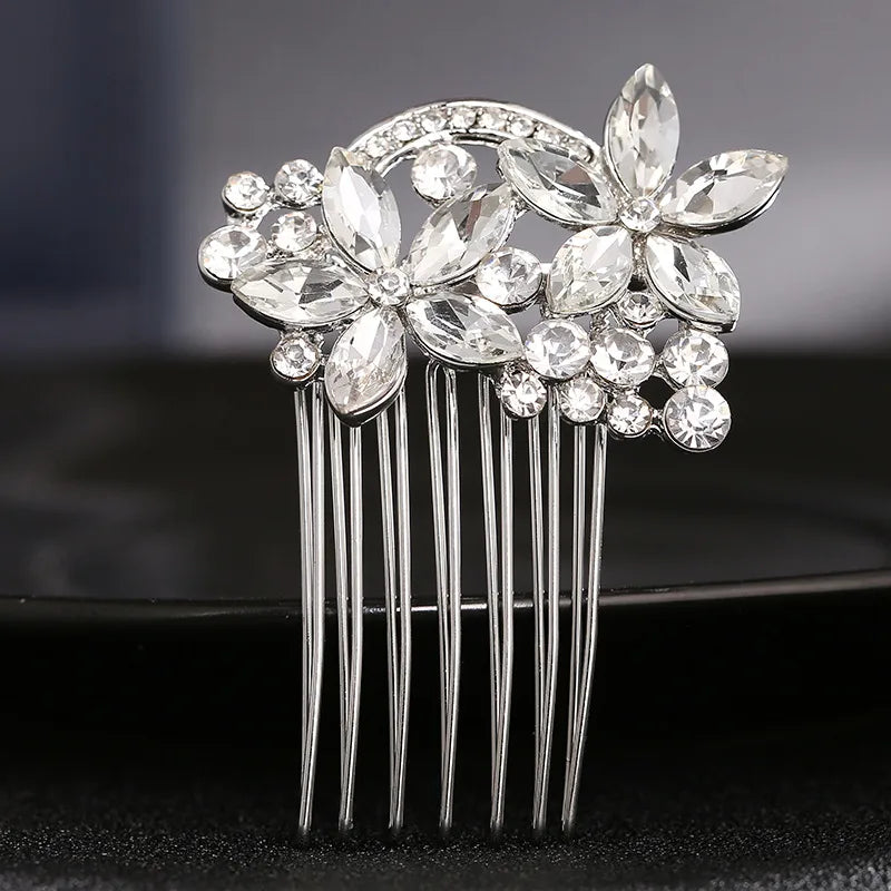 Women'S Elegant Bridal Streetwear Leaves Flower Alloy Rhinestone Hair Combs Insert Comb