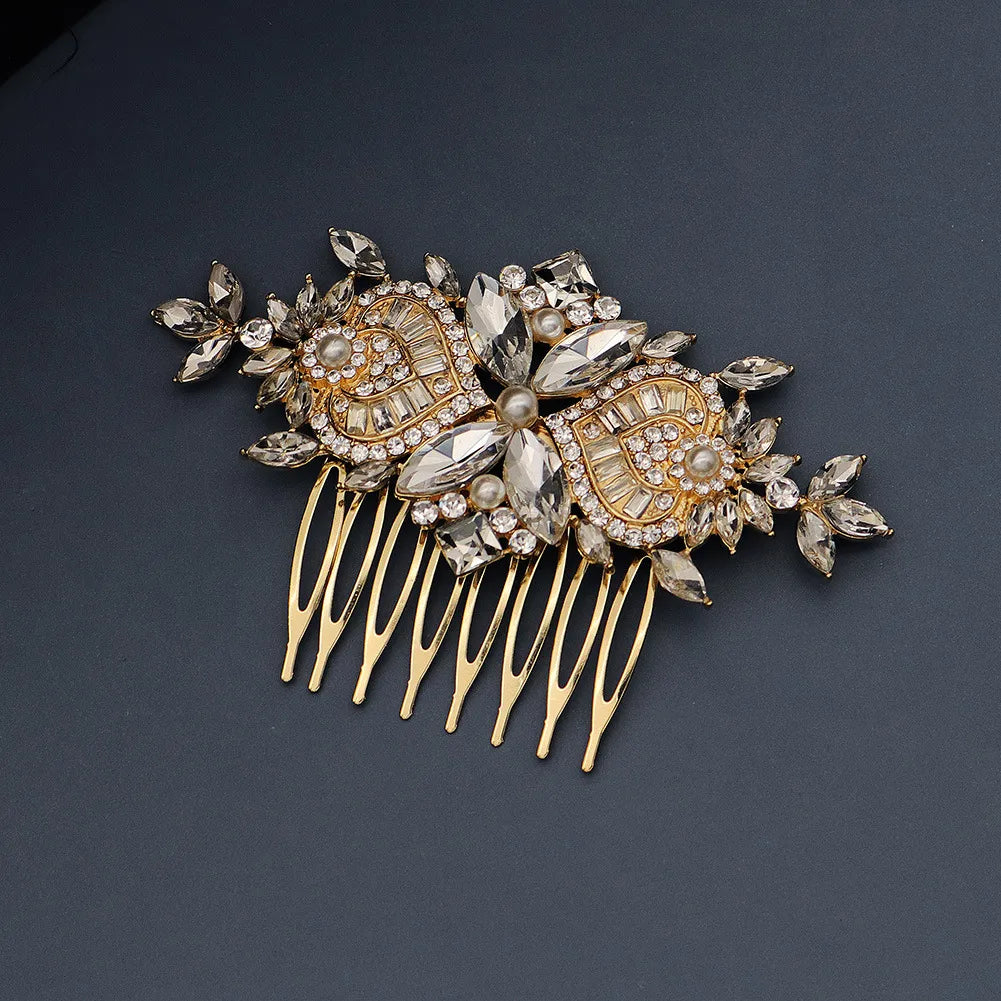 Women'S Elegant Bridal Streetwear Leaves Flower Alloy Rhinestone Hair Combs Insert Comb