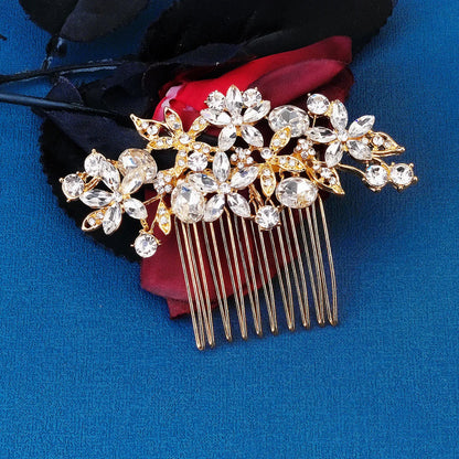 Women'S Elegant Bridal Streetwear Leaves Flower Alloy Rhinestone Hair Combs Insert Comb