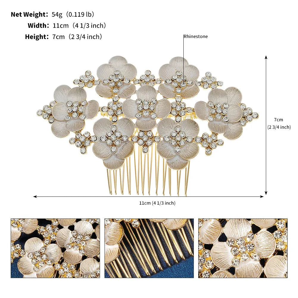 Women'S Elegant Bridal Streetwear Leaves Flower Alloy Rhinestone Hair Combs Insert Comb