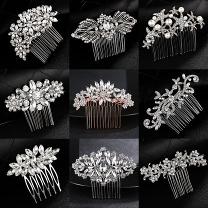 Women'S Elegant Bridal Streetwear Leaves Flower Alloy Rhinestone Hair Combs Insert Comb