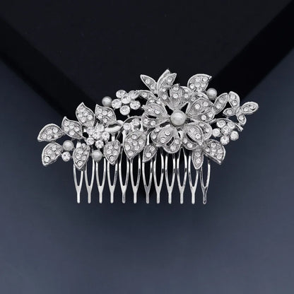 Women'S Elegant Bridal Streetwear Leaves Flower Alloy Rhinestone Hair Combs Insert Comb