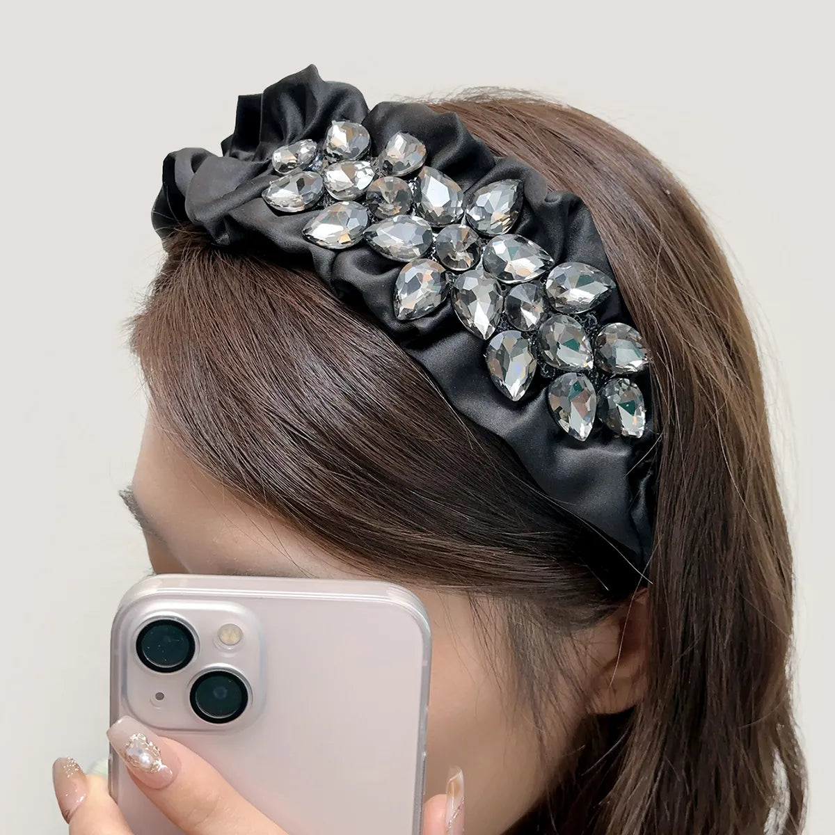 Women'S Elegant Glam Circle Water Droplets Flower Plastic Glass Satin Hair Band