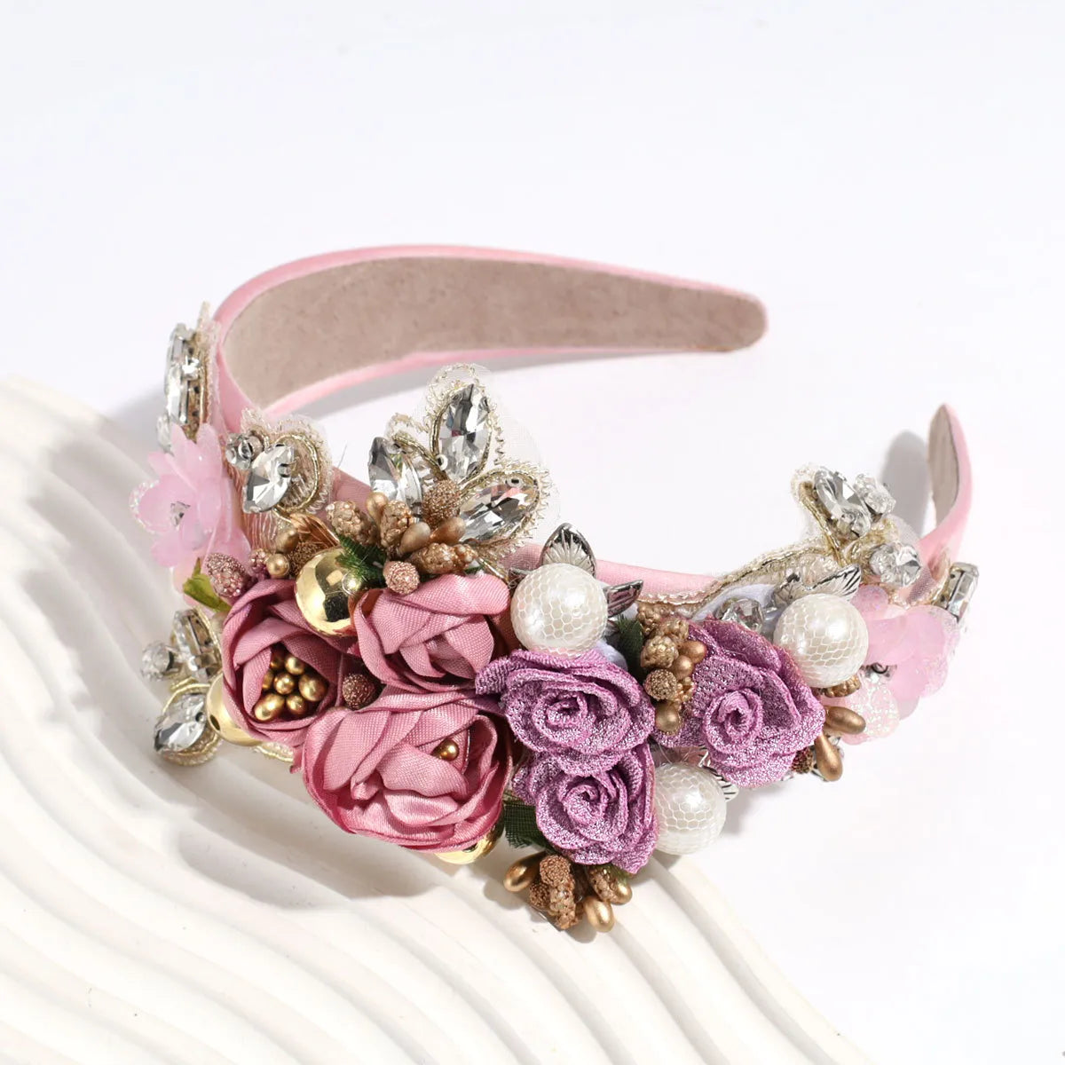 Women'S Elegant Glam Flower Polyester Inlay Artificial Pearls Rhinestones Hair Band