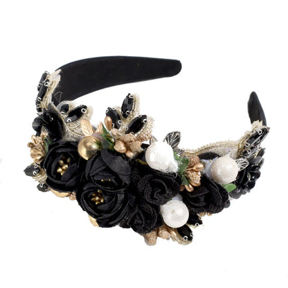 Women'S Elegant Glam Flower Polyester Inlay Artificial Pearls Rhinestones Hair Band