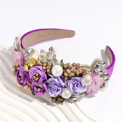 Women'S Elegant Glam Flower Polyester Inlay Artificial Pearls Rhinestones Hair Band