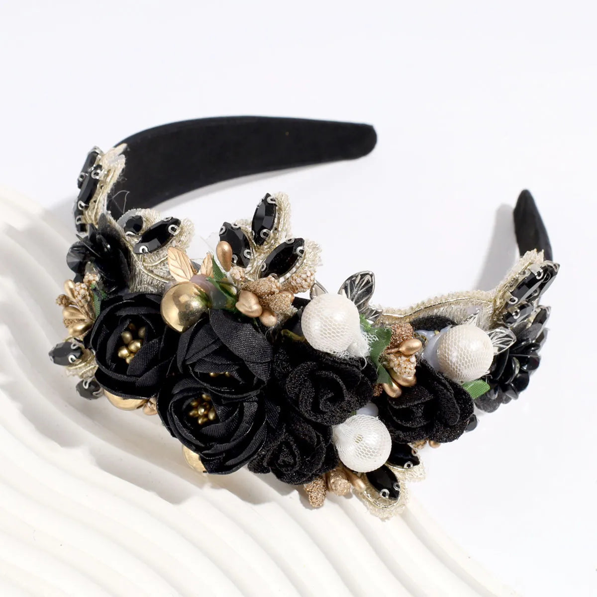 Women'S Elegant Glam Flower Polyester Inlay Artificial Pearls Rhinestones Hair Band