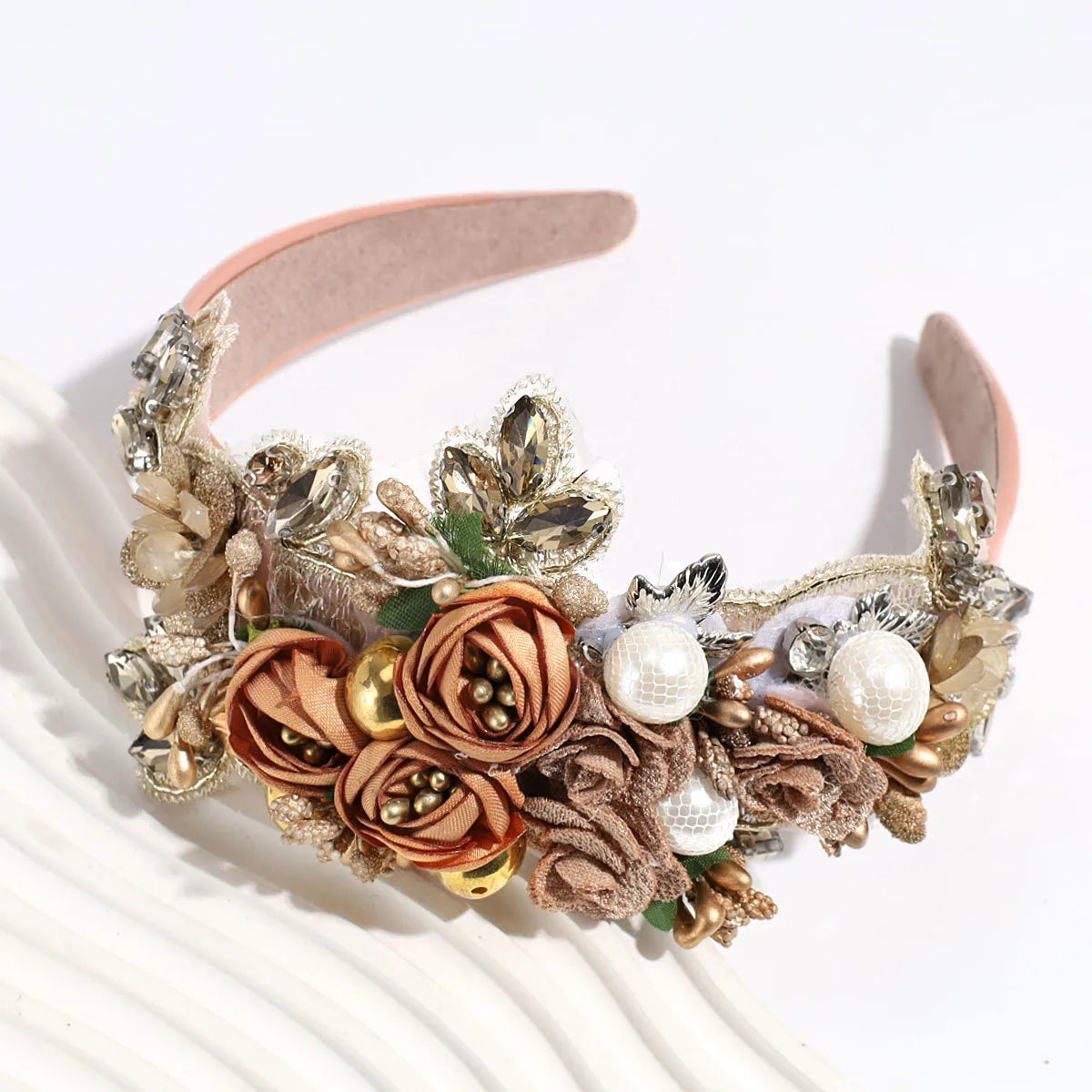 Women'S Elegant Glam Flower Polyester Inlay Artificial Pearls Rhinestones Hair Band