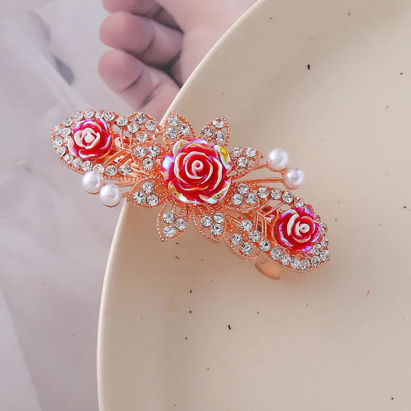 Women'S Elegant Lady Sweet Floral Alloy Glass Inlay Rhinestones Hair Clip