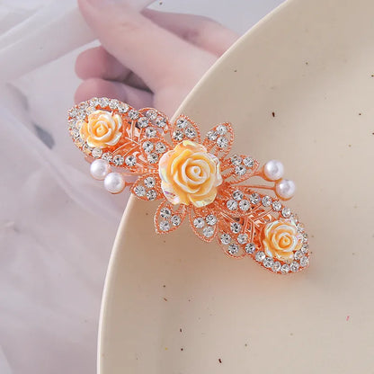 Women'S Elegant Lady Sweet Floral Alloy Glass Inlay Rhinestones Hair Clip