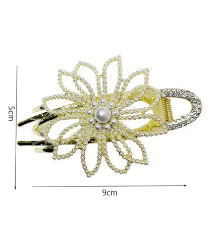 Women'S Elegant Lady Sweet Flower Alloy Inlay Imitation Pearl Rhinestones Hair Clip Hair Claws