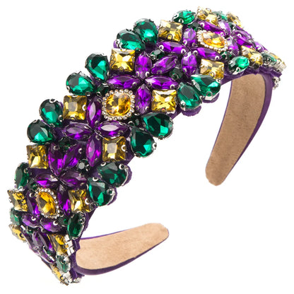 Women'S Elegant Luxurious Baroque Style Colorful Cloth Inlay Rhinestones Glass Hair Band