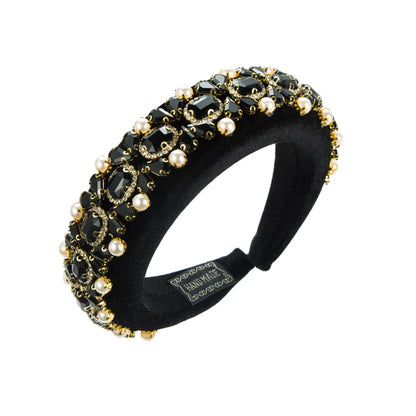 Women'S Elegant Luxurious Color Block Cloth Inlay Rhinestones Pearl Hair Band