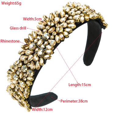 Women'S Elegant Luxurious Flower Cloth Inlay Rhinestones Glass Drill Hair Band