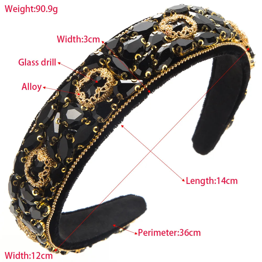 Women'S Elegant Luxurious Geometric Alloy Cloth Inlay Glass Hair Band