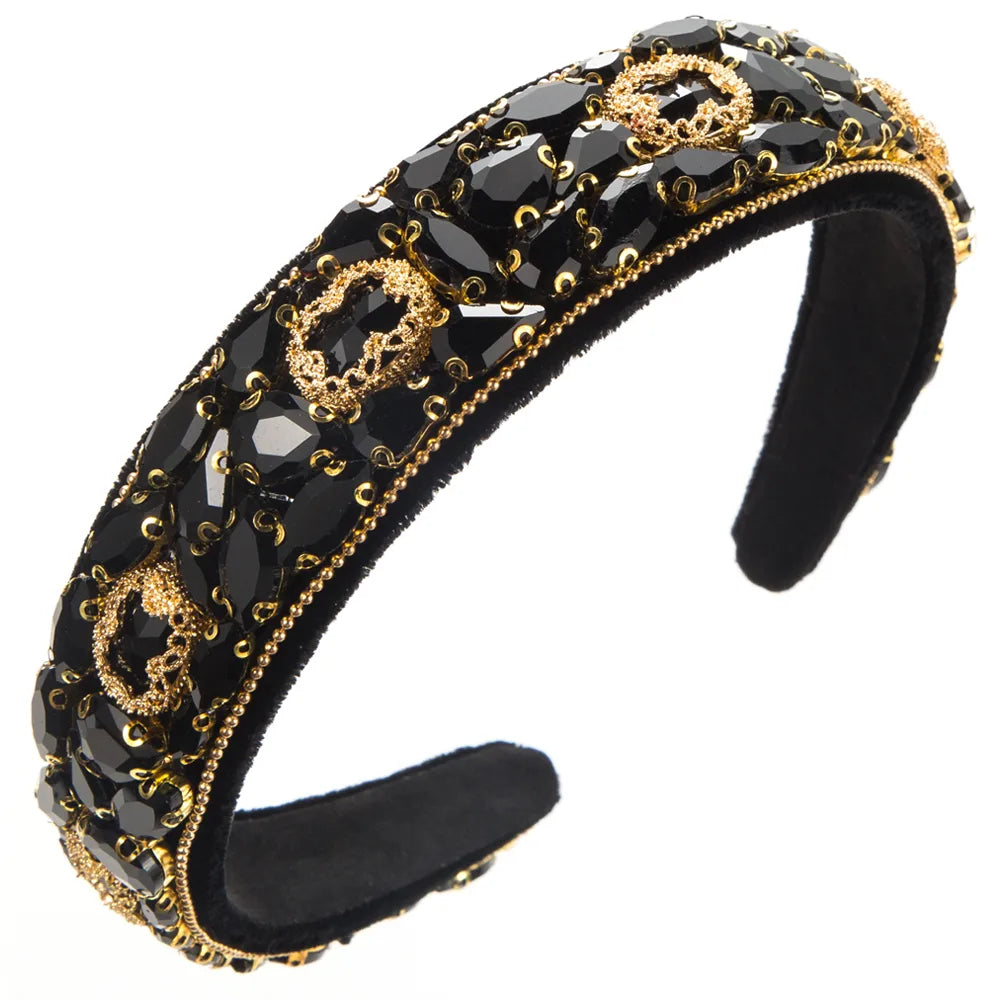 Women'S Elegant Luxurious Geometric Alloy Cloth Inlay Glass Hair Band