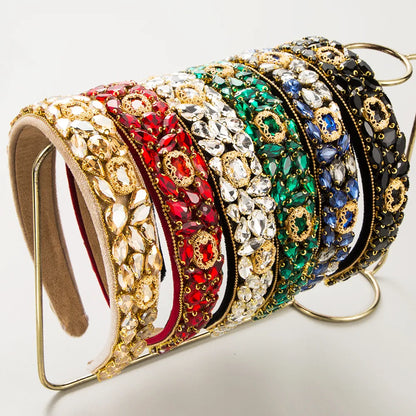 Women'S Elegant Luxurious Geometric Alloy Cloth Inlay Glass Hair Band