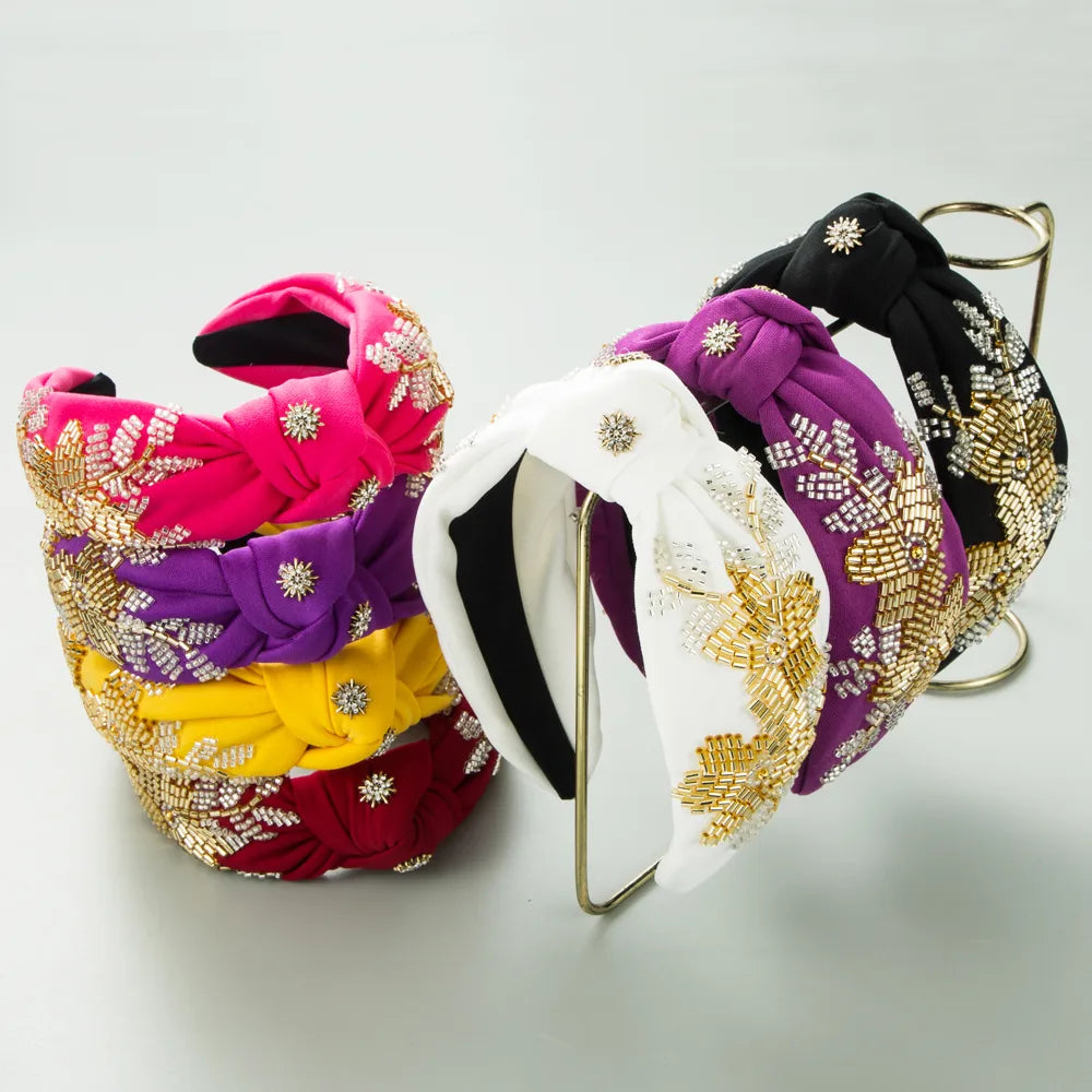 Women'S Elegant Luxurious Knot Flower Cloth Beaded Inlay Artificial Crystal Hair Band