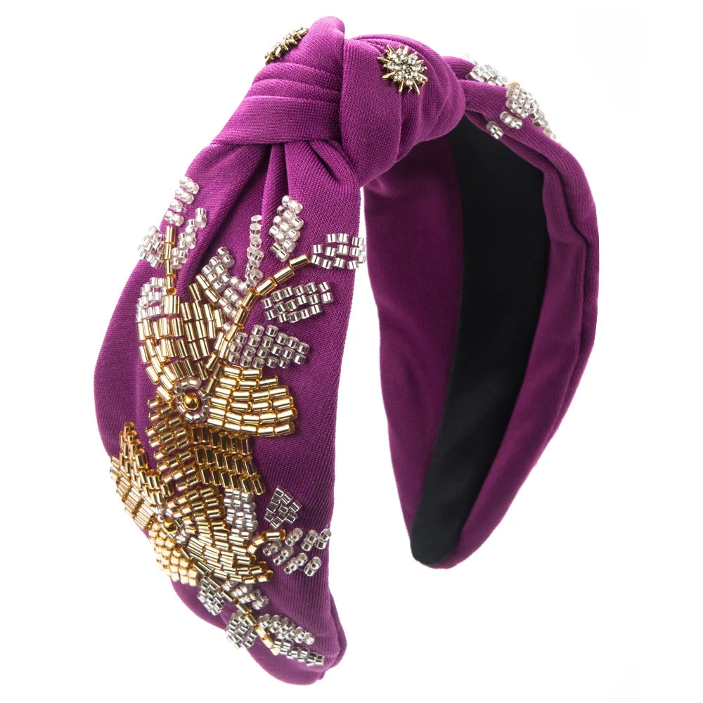 Women'S Elegant Luxurious Knot Flower Cloth Beaded Inlay Artificial Crystal Hair Band