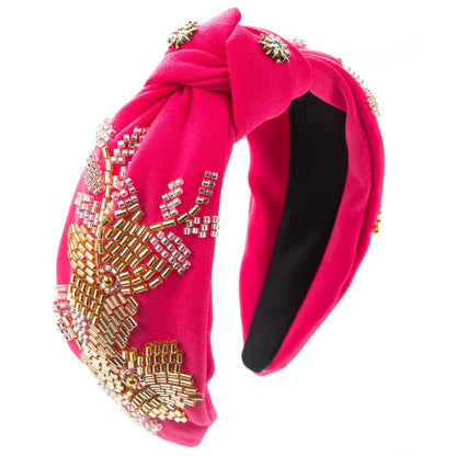 Women'S Elegant Luxurious Knot Flower Cloth Beaded Inlay Artificial Crystal Hair Band