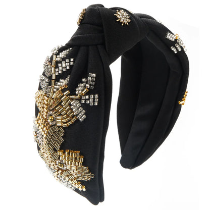 Women'S Elegant Luxurious Knot Flower Cloth Beaded Inlay Artificial Crystal Hair Band