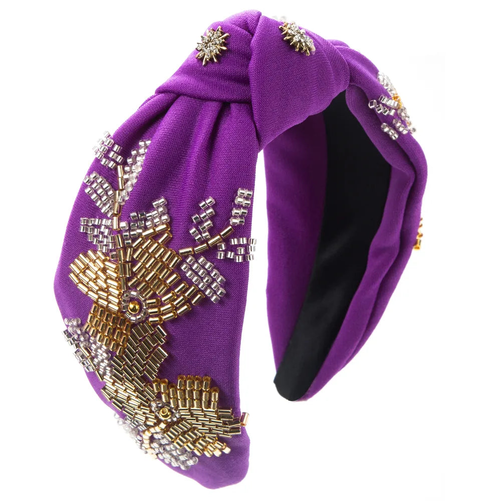 Women'S Elegant Luxurious Knot Flower Cloth Beaded Inlay Artificial Crystal Hair Band