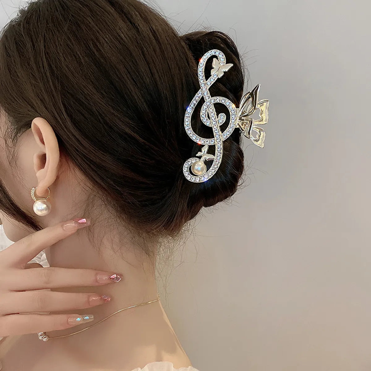 Women'S Elegant Notes Alloy Plating Inlay Artificial Pearls Rhinestones Hair Claws