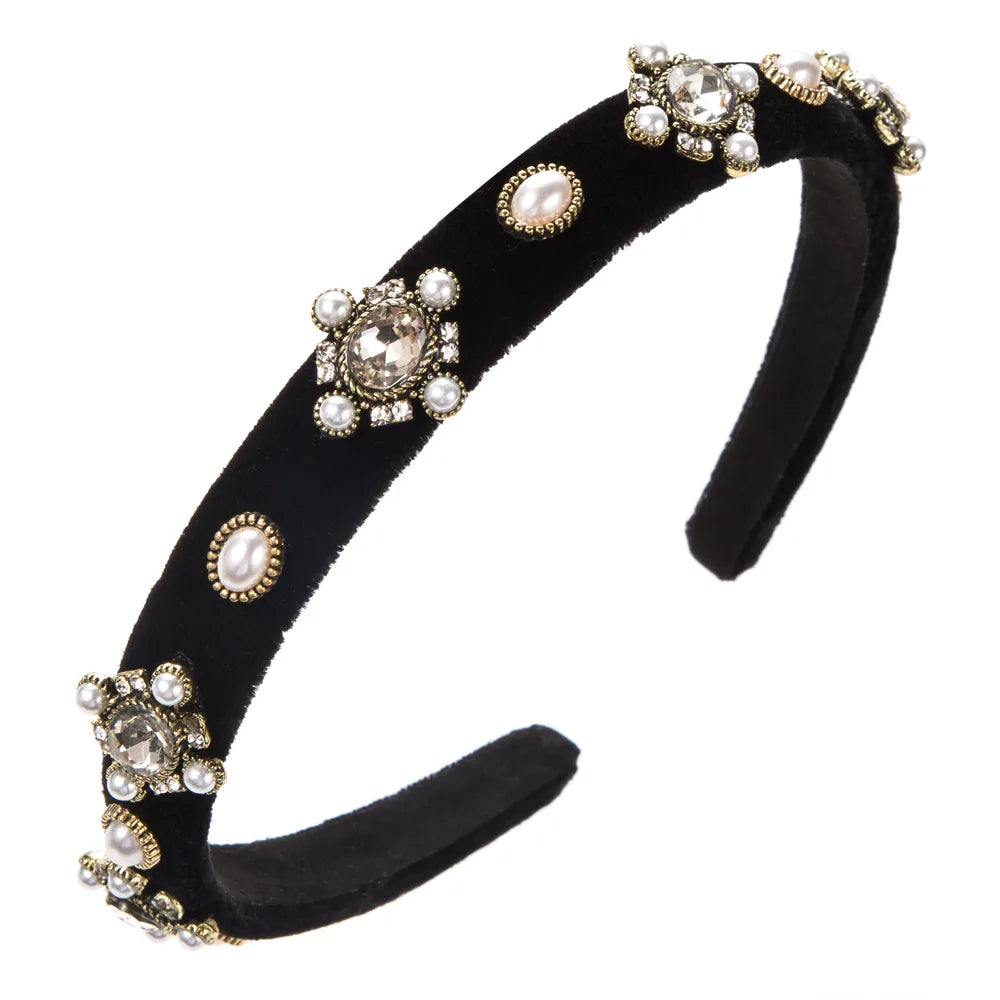 Women'S Elegant Oval Cloth Inlay Glass Drill Pearl Hair Band