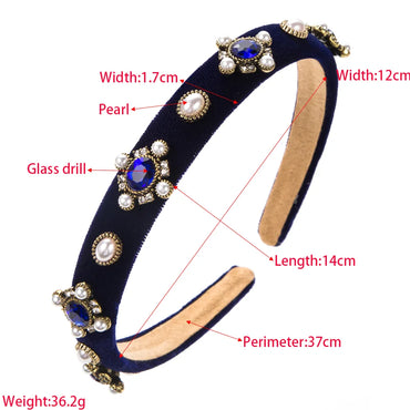 Women'S Elegant Oval Cloth Inlay Glass Drill Pearl Hair Band