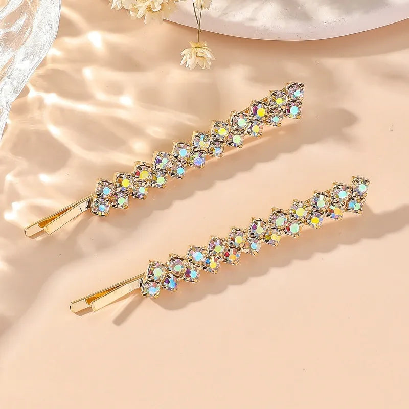 Women'S Elegant Shiny Solid Color Metal Inlay Rhinestones Hair Clip