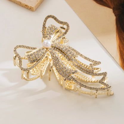 Women'S Elegant Sweet Bow Knot Alloy Inlay Rhinestones Pearl Hair Claws