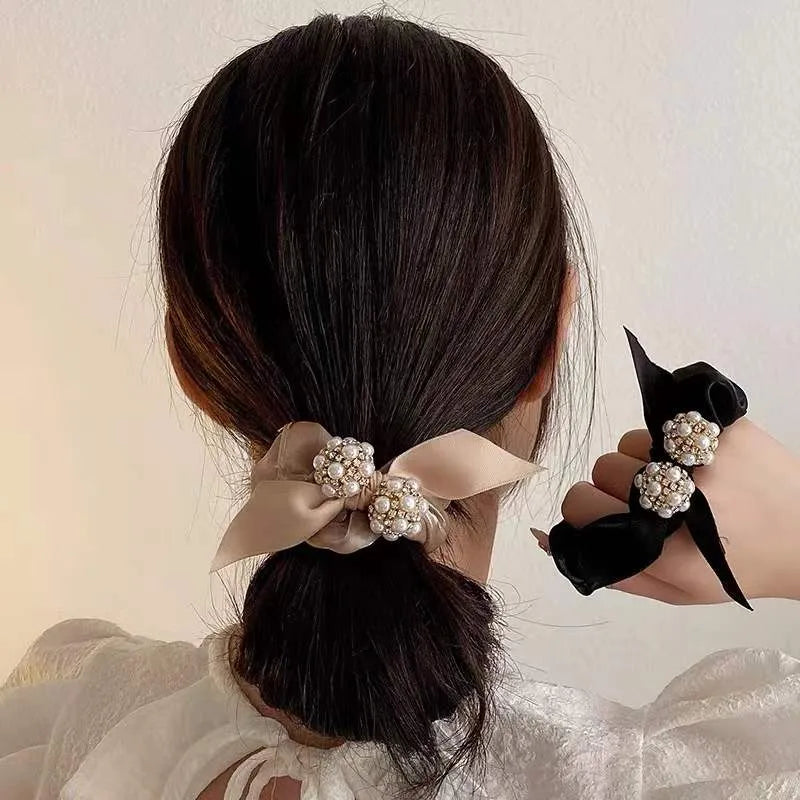 Women'S Elegant Sweet Simple Style Bow Knot Hollow Out Inlay Rhinestones Pearl Hair Tie