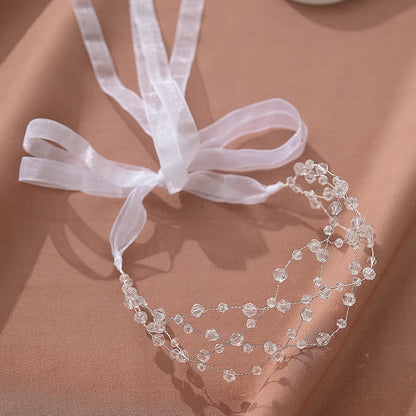 Women'S Elegant Wedding Geometric Artificial Crystal Ribbon Handmade Hair Band