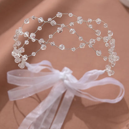 Women'S Elegant Wedding Geometric Artificial Crystal Ribbon Handmade Hair Band