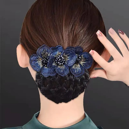 Women'S Ethnic Style Floral Gauze Embroidery Knitting Hair Clip