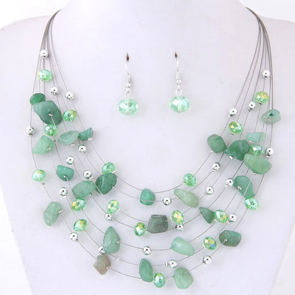 Ethnic Style Geometric Alloy Inlay Artificial Gemstones Earrings Necklace Jewelry Set