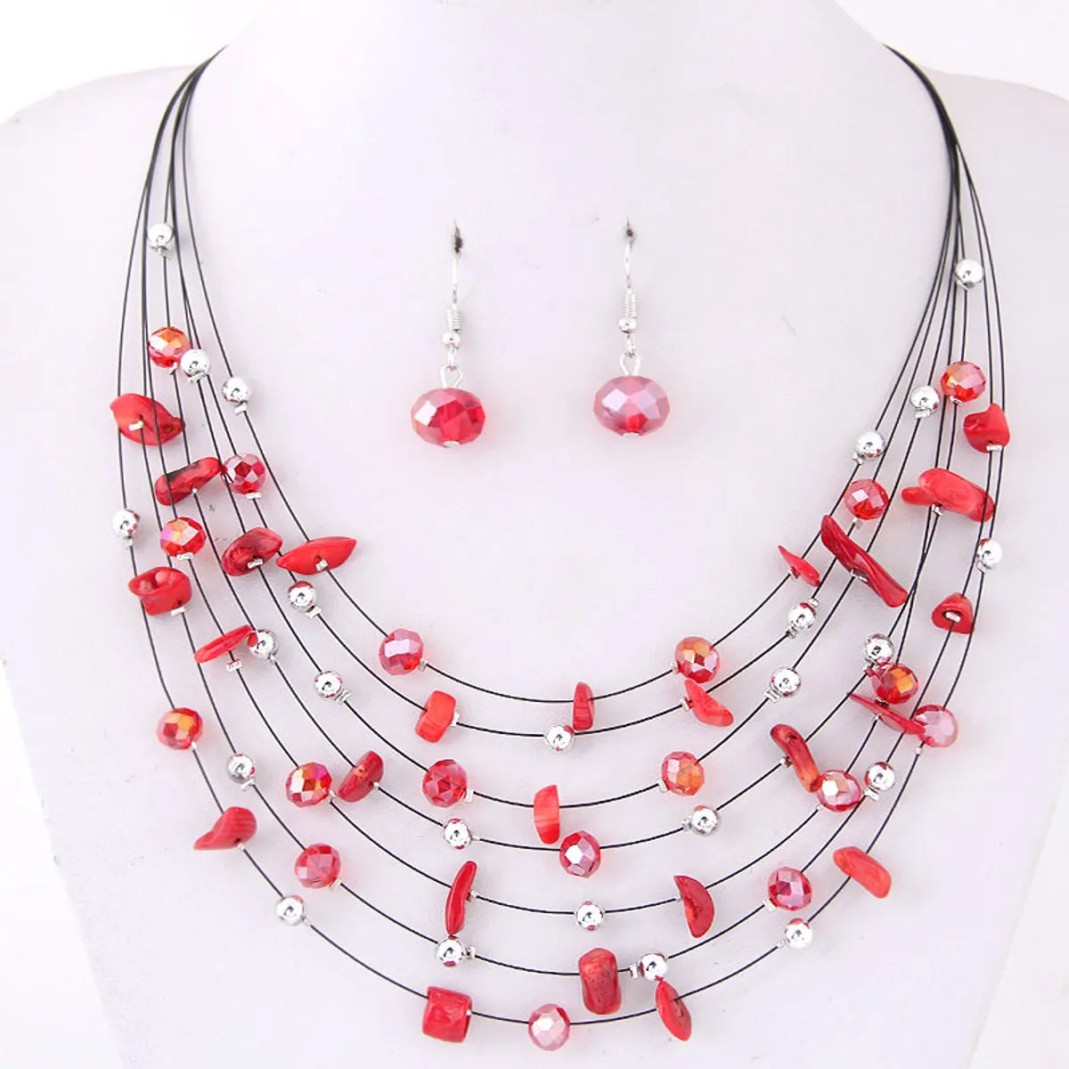 Ethnic Style Geometric Alloy Inlay Artificial Gemstones Earrings Necklace Jewelry Set