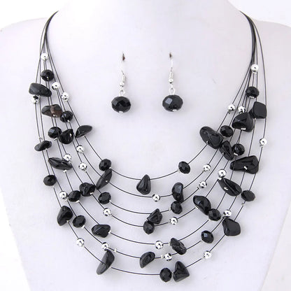 Ethnic Style Geometric Alloy Inlay Artificial Gemstones Earrings Necklace Jewelry Set