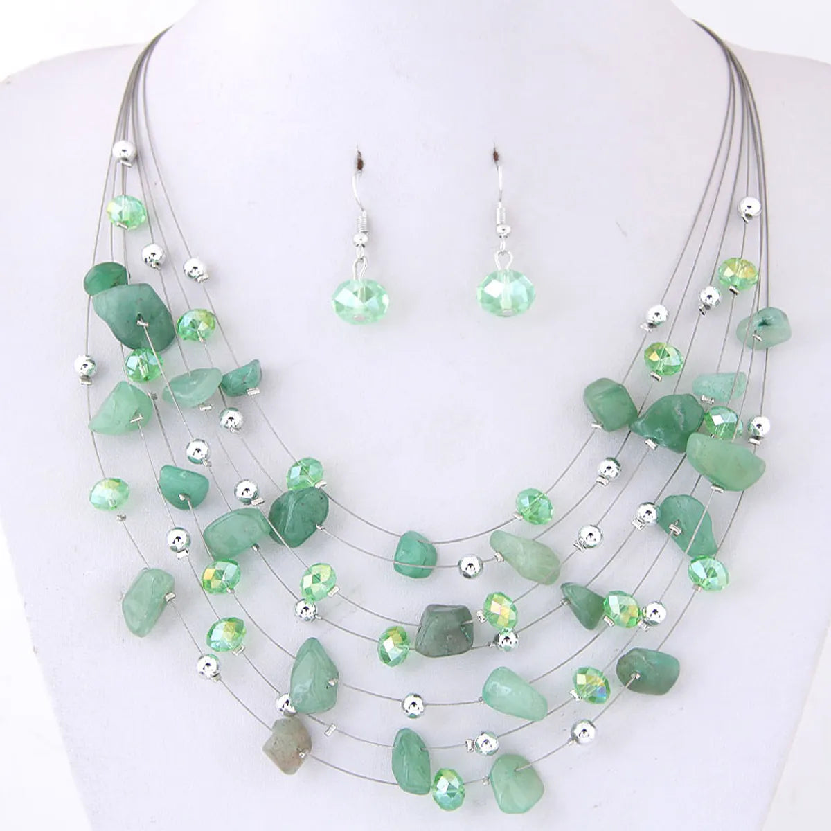 Ethnic Style Geometric Alloy Inlay Artificial Gemstones Earrings Necklace Jewelry Set