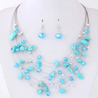 Ethnic Style Geometric Alloy Inlay Artificial Gemstones Earrings Necklace Jewelry Set