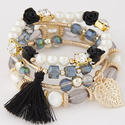 Ethnic Style Leaf Tassel Flower Synthetic Resin Alloy Artificial Rhinestones Artificial Pearls Bracelets