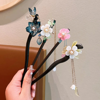 Women'S Ethnic Style Simple Style Flower Wood Inlay Artificial Gemstones Rhinestones Hairpin