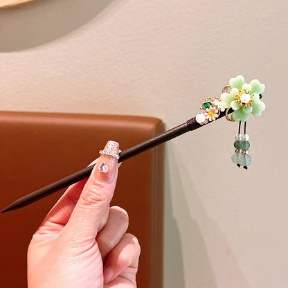 Women'S Ethnic Style Simple Style Flower Wood Inlay Artificial Gemstones Rhinestones Hairpin