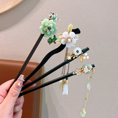 Women'S Ethnic Style Simple Style Flower Wood Inlay Artificial Gemstones Rhinestones Hairpin