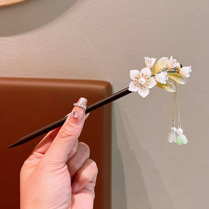 Women'S Ethnic Style Simple Style Flower Wood Inlay Artificial Gemstones Rhinestones Hairpin